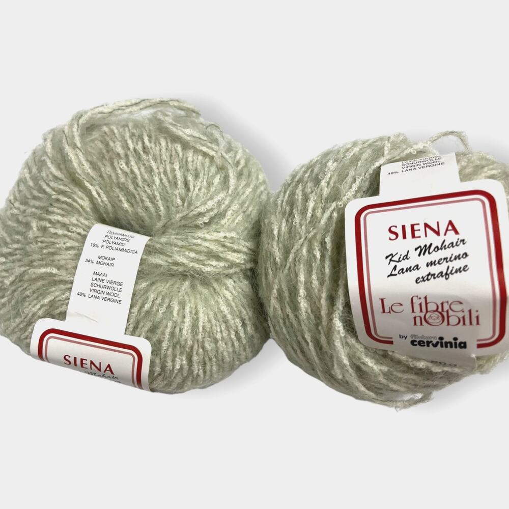 2 Skeins Le Fibre Nobili Siena Merino, Mohair WOOL Yarn 🧶 Green *Made in Italy*